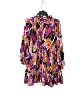 Jodifl Womens Abstract Print Long-Sleeve Ruffled Tunic Drawstring Waist large